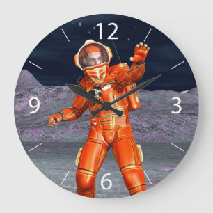 Grande Horloge Ronde Explorateur de Mars Astronaute Planète Alien Art S