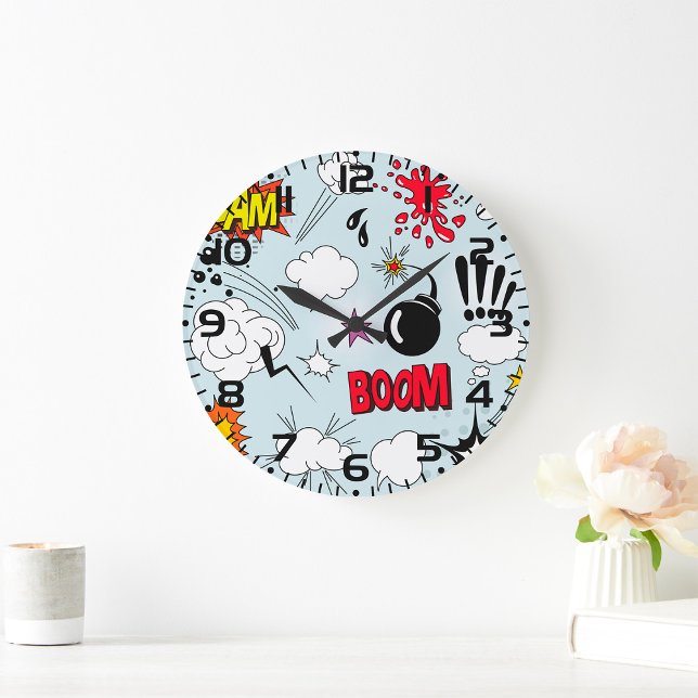 Grande Horloge Ronde Explosion de bande dessinée rétro Pop Art (Créateur téléchargé)