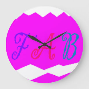Grande Horloge Ronde Fab design rose éclatant avec du texte en couleur