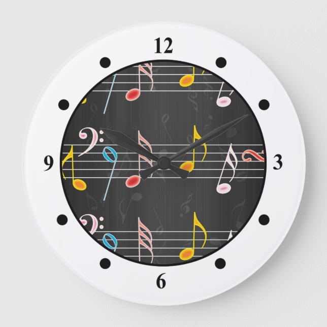 Grande Horloge Ronde Fab Music Notes sur Black (Recto)