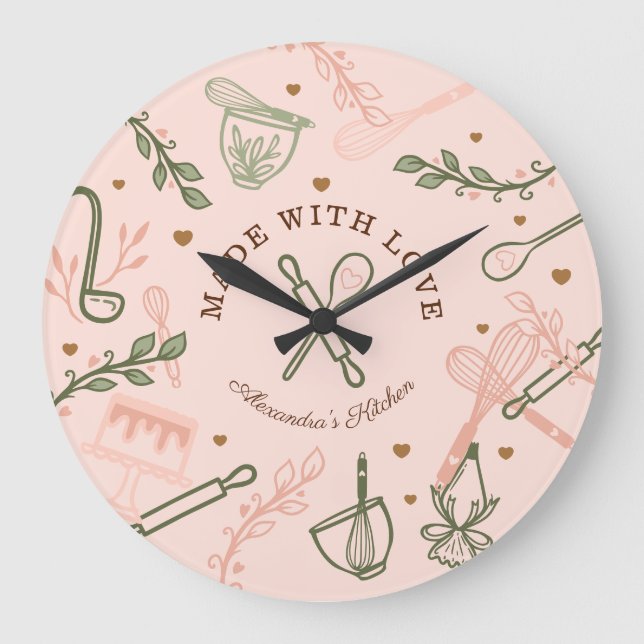 Grande Horloge Ronde Fabriqué Avec Amour Cuisine Et Ustensiles De Cuisi (Recto)
