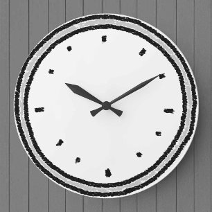 Grande Horloge Ronde Face de Rough Charcoal Drawn