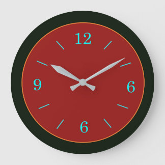 Grande Horloge Ronde Face rouge/or avec cadenas de numéros Aqua