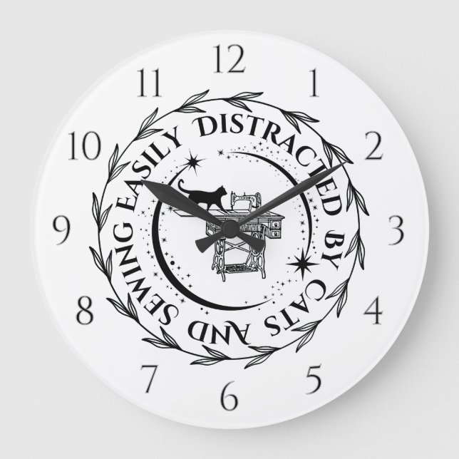 Grande Horloge Ronde Facilement Distrait Par Les Chats Et La Couture (Recto)