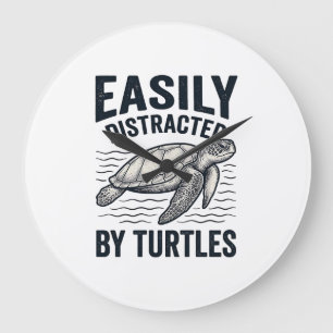 Grande Horloge Ronde Facilement Distrait Par Les Tortues Design De T-Sh