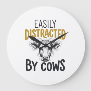 Grande Horloge Ronde Facilement Distrait Par Les Vaches Drôle De T-Shir