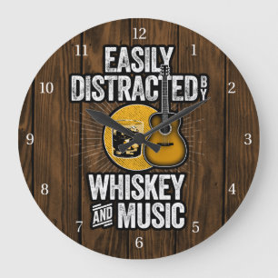 Grande Horloge Ronde Facilement distrait par Whiskey et la musique