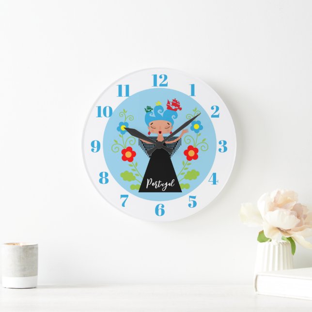 Grande Horloge Ronde Fado chanteuse avec caravelle portugaise (Maison)