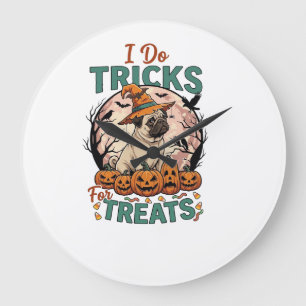 Grande Horloge Ronde Faire des tours friandises Halloween Pug Sorcière