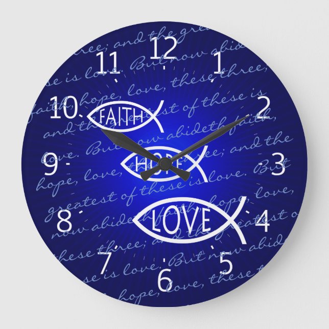Grande Horloge Ronde Faith Hope Love Ichthus - Christian Fis Wall Horlo (Recto)