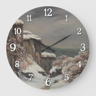 Grande Horloge Ronde Falaises au Bord de la Mer sous la Neige - Courbet