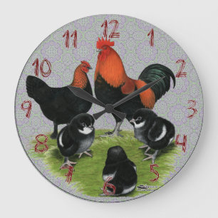 Grande Horloge Ronde Famille de poulets Marans cuivré noir