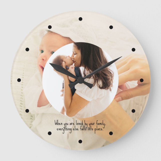 Grande Horloge Ronde Famille Deux Photo Collage Simple Cadre Rond (Recto)
