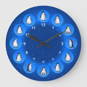 Grande Horloge Ronde Famille Penguin
