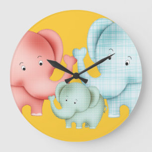 Grande Horloge Ronde Family Of Elephant Papa et bébé