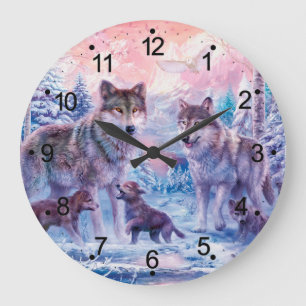 Grande Horloge Ronde Family Of Wolves Painting