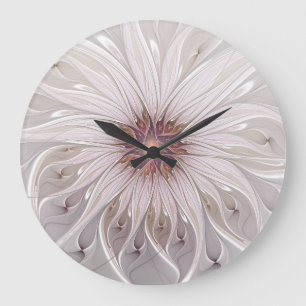 Grande Horloge Ronde Fantaisie florale, fleur abstraite moderne pastel
