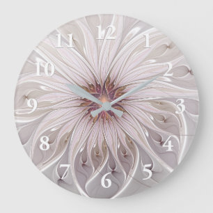 Grande Horloge Ronde Fantaisie florale, fleur pastel moderne abstraite