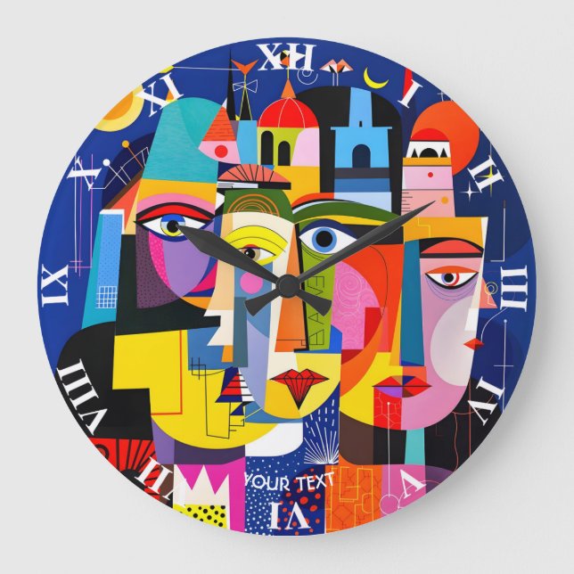 Grande Horloge Ronde Fantasy Cute Abstract Faces Shapes (Recto)
