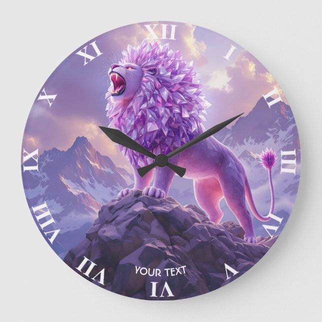 Grande Horloge Ronde Fantasy Cute Purple Amethyst Lion (Recto)
