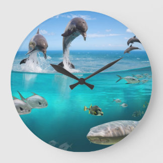 Grande Horloge Ronde Fantasy Dolphins Wall Clock