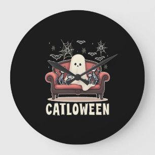 Grande Horloge Ronde Fantôme Catloween Halloween