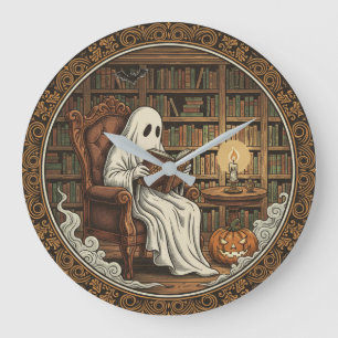 Grande Horloge Ronde Fantôme dans une bibliothèque
