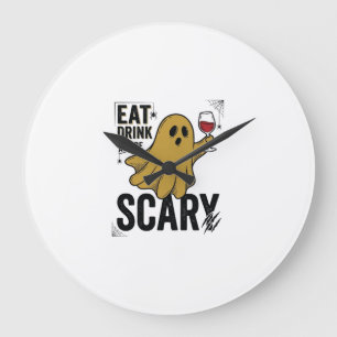 Grande Horloge Ronde Fantôme d'Halloween Manger Boire Et Être Effrayant