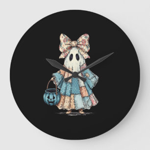 Grande Horloge Ronde Fantôme en jean bleu Halloween rétro