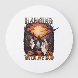 Grande Horloge Ronde Fantômes de Boo suspendus Citrouilles Pleine Lune_