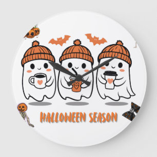 Grande Horloge Ronde Fantômes de café cosy d'automne – Halloween