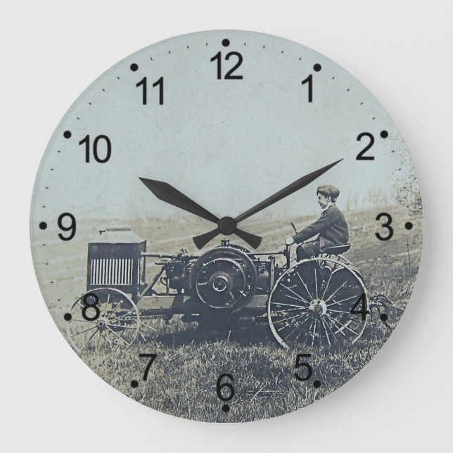 Grande Horloge Ronde Farm Boy et Antique Tractor (Recto)