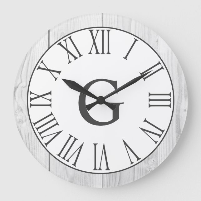Grande Horloge Ronde Farmhouse Rustic White & Faux White Wood Numerals (Recto)