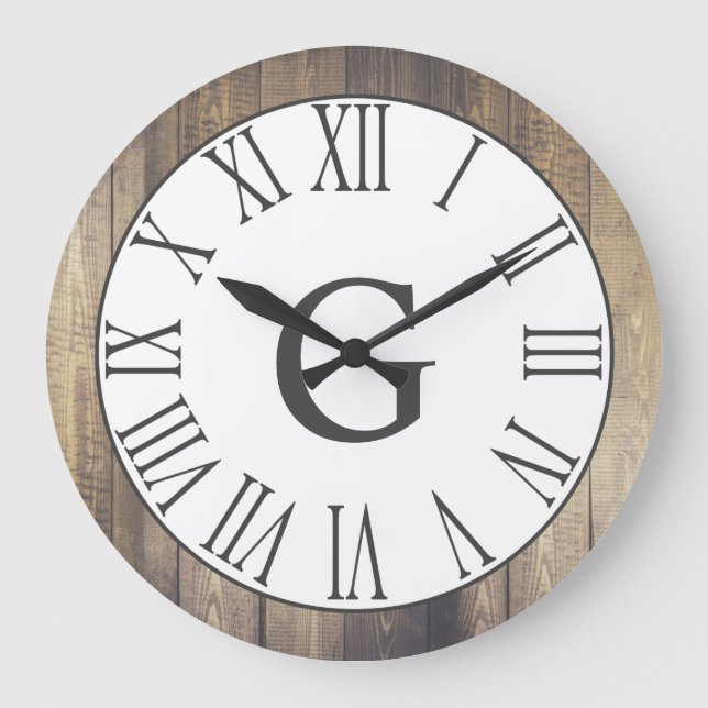 Grande Horloge Ronde Farmhouse Rustic White & Faux Wood Gray Numerals (Recto)