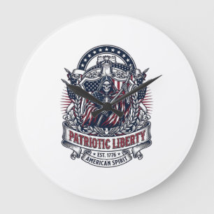 Grande Horloge Ronde Faucheuse de la Liberté Patriotique Squelette de P