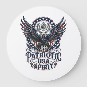 Grande Horloge Ronde Faucon de bataille patriotique Aigle patriotique &