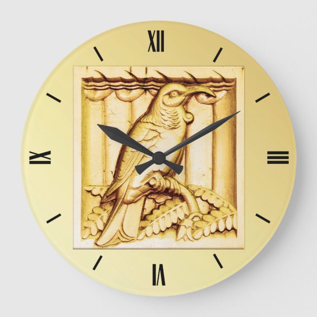 Grande Horloge Ronde Faucon de pierre sculpté Art déco - or (Recto)