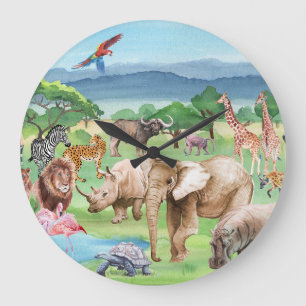 Grande Horloge Ronde Faune africaine : Fond d'écran couleur d'eau Savan