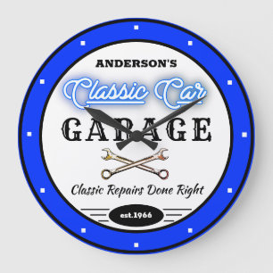 Grande Horloge Ronde Faux Blue Neon Classic Car Garage N'Importe Quel N