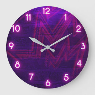 Grande Horloge Ronde Faux électriques violet noir Mur en brique