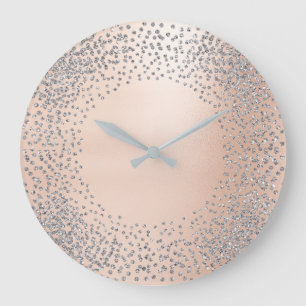Grande Horloge Ronde Faux gold Crystals Confeti Glitter Powder Pink