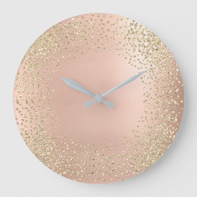 Grande Horloge Ronde Faux Gold Crystals Confetti Parties scintillant ro (Recto)