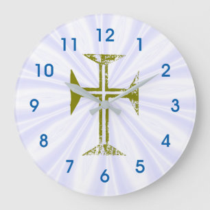 Grande Horloge Ronde Faux Gold Détruit Look Cross White Streaks