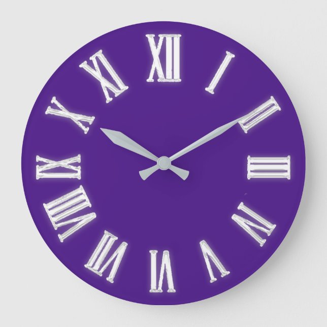 Grande Horloge Ronde Faux Gold Metallic Minimal Roman Numbers Violet (Recto)