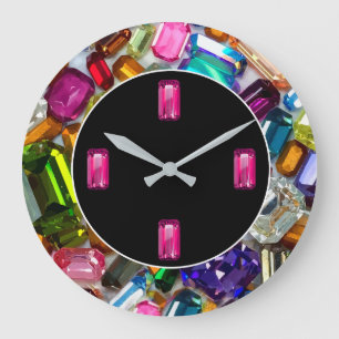 Grande Horloge Ronde Faux Jewel Glitzy Bling Wall