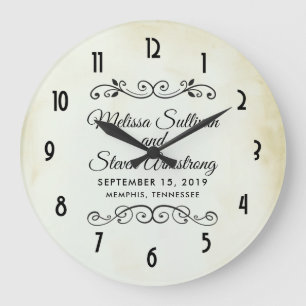 Grande Horloge Ronde Faux Parchemin Vintage Simple et Élégant Mariage