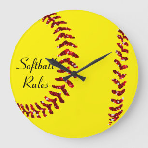 Grande Horloge Ronde Faux Red Parties scintillant Softball