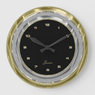 Grande Horloge Ronde Faux Silver & Gold Bordure Arrière - plan noir per