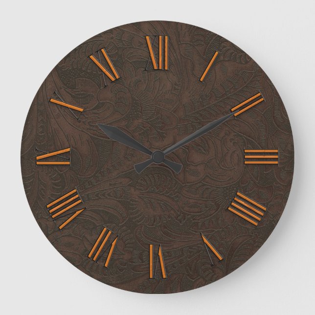 Grande Horloge Ronde Faux tooled, Carved Leather & Copper-look Numerals (Recto)