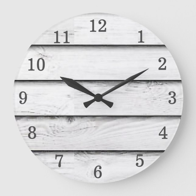 Grande Horloge Ronde Faux Wood Slats White | Customizable (Recto)